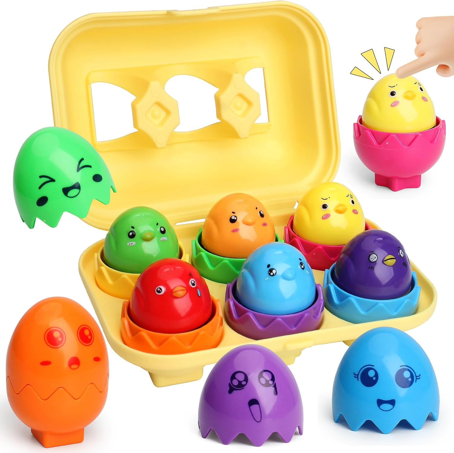MOONTOY Toddler Toys Matching Egg Set for Toddlers 1-3 Years Learning Montessori Educational Color, Shapes, Sorting Recognition Skills Puzzle Matching Games Easter Basket Stuffers for Baby Boy Girl