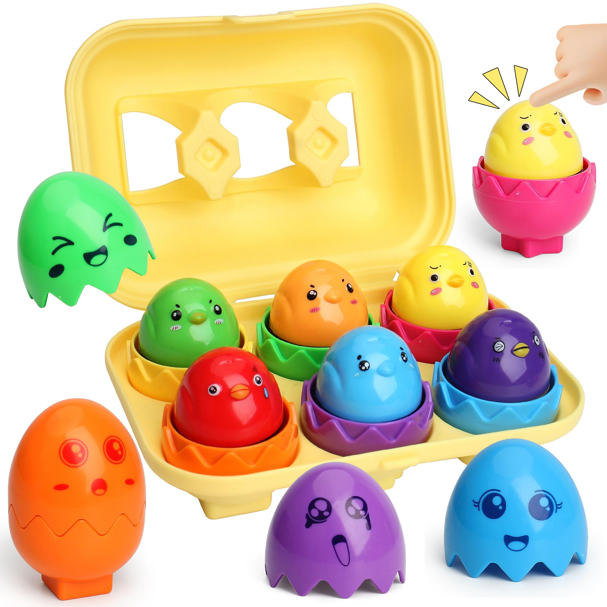 MOONTOY Uova Giocattolo per Bambini 1-3 Anni - Giochi Montessori Educativi per Imparare Colori e Forme - Gioco di Abbinamento - Regalo di Pasqua per Neonati