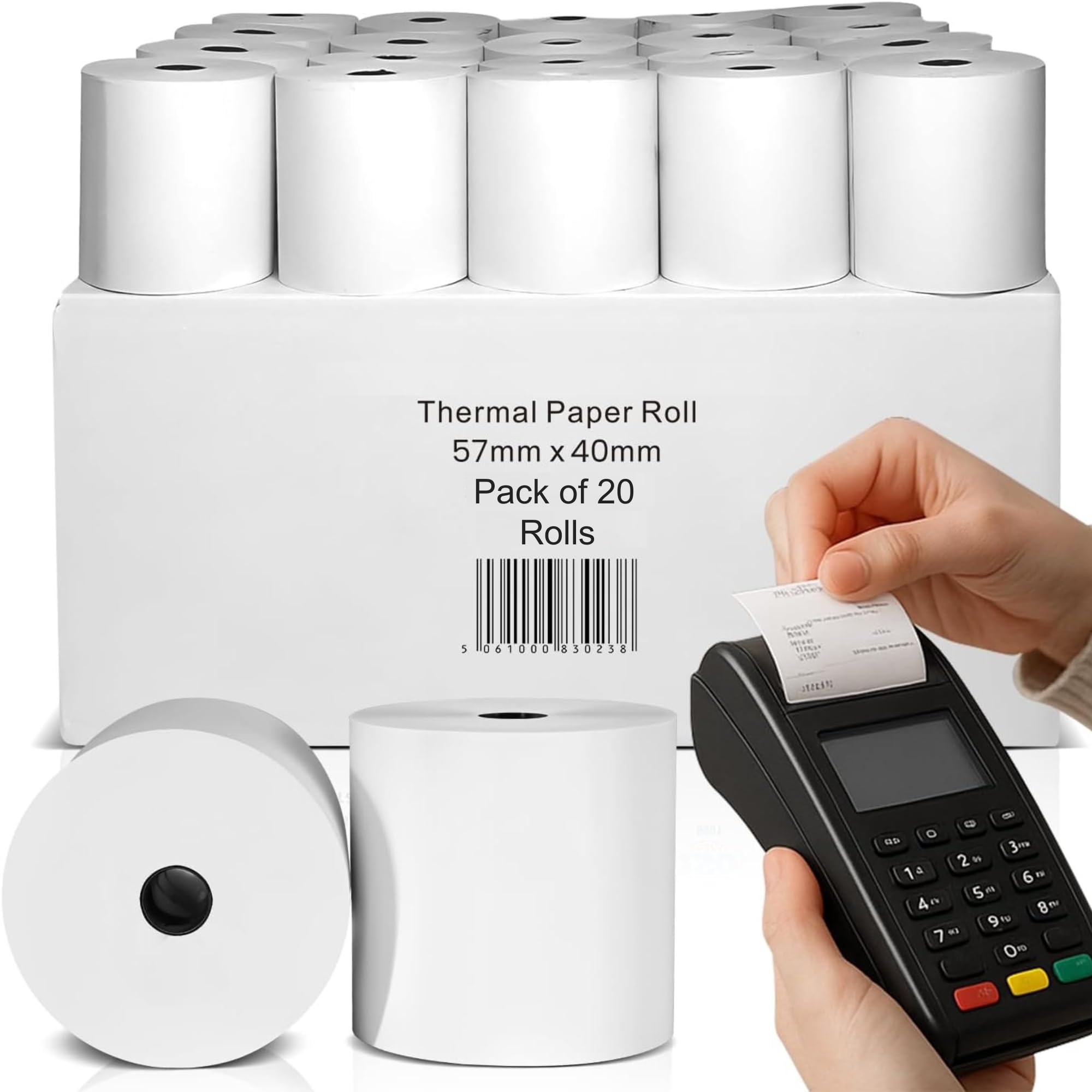 57x40mm Thermal Paper Rolls – Premium BPA-Free Receipts, 20 Rolls Case Pack Till Rolls Set, Long-Lasting POS Printer Paper, Compatible with All POS Thermal Printers, Payment Receipt Rolls — image 1