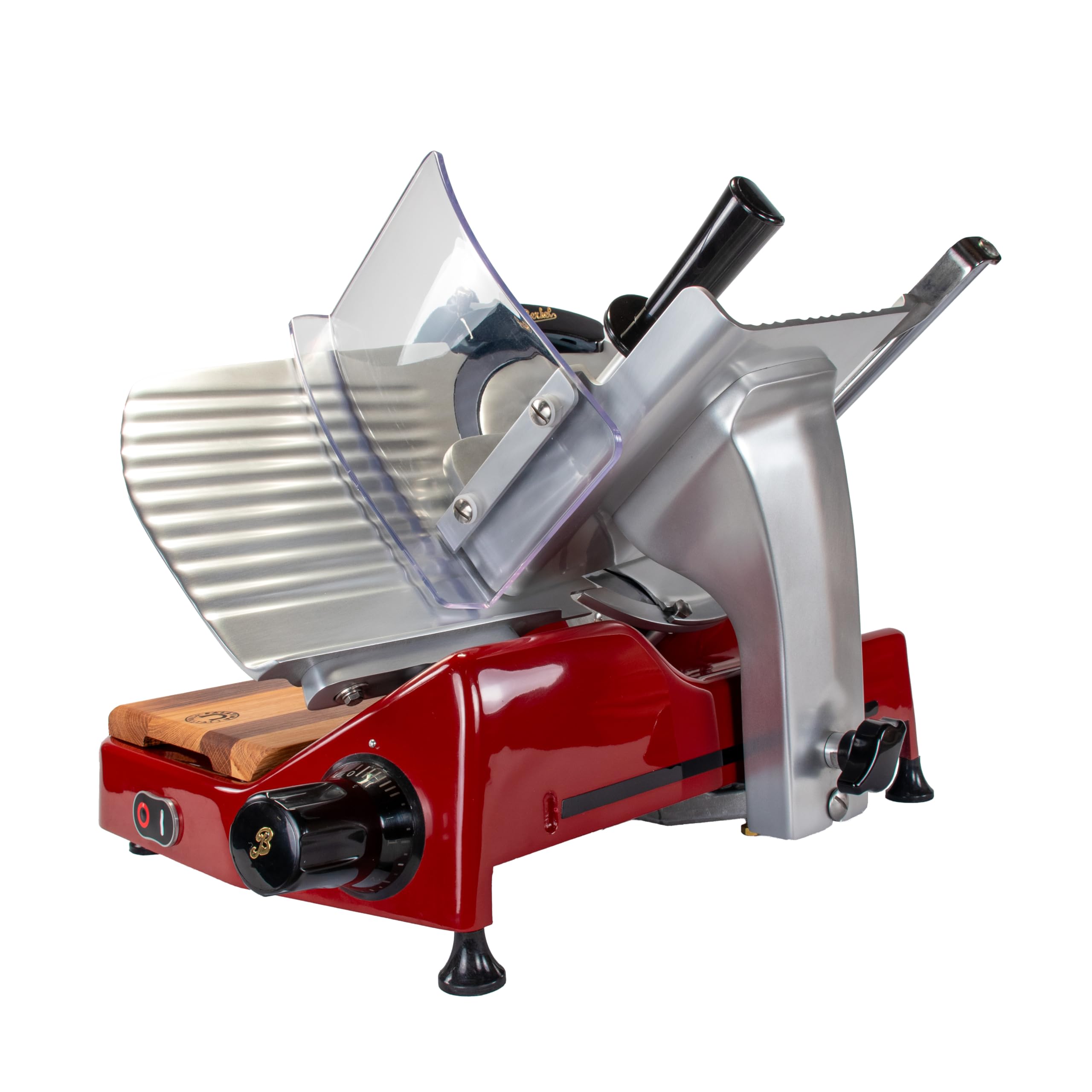 Berkel Affettatrice Pro Line XS 25 in rosso – affettatrice professionale per la vostra cucina + tagliere realizzato a mano in legno unico, XS25-R+FHB