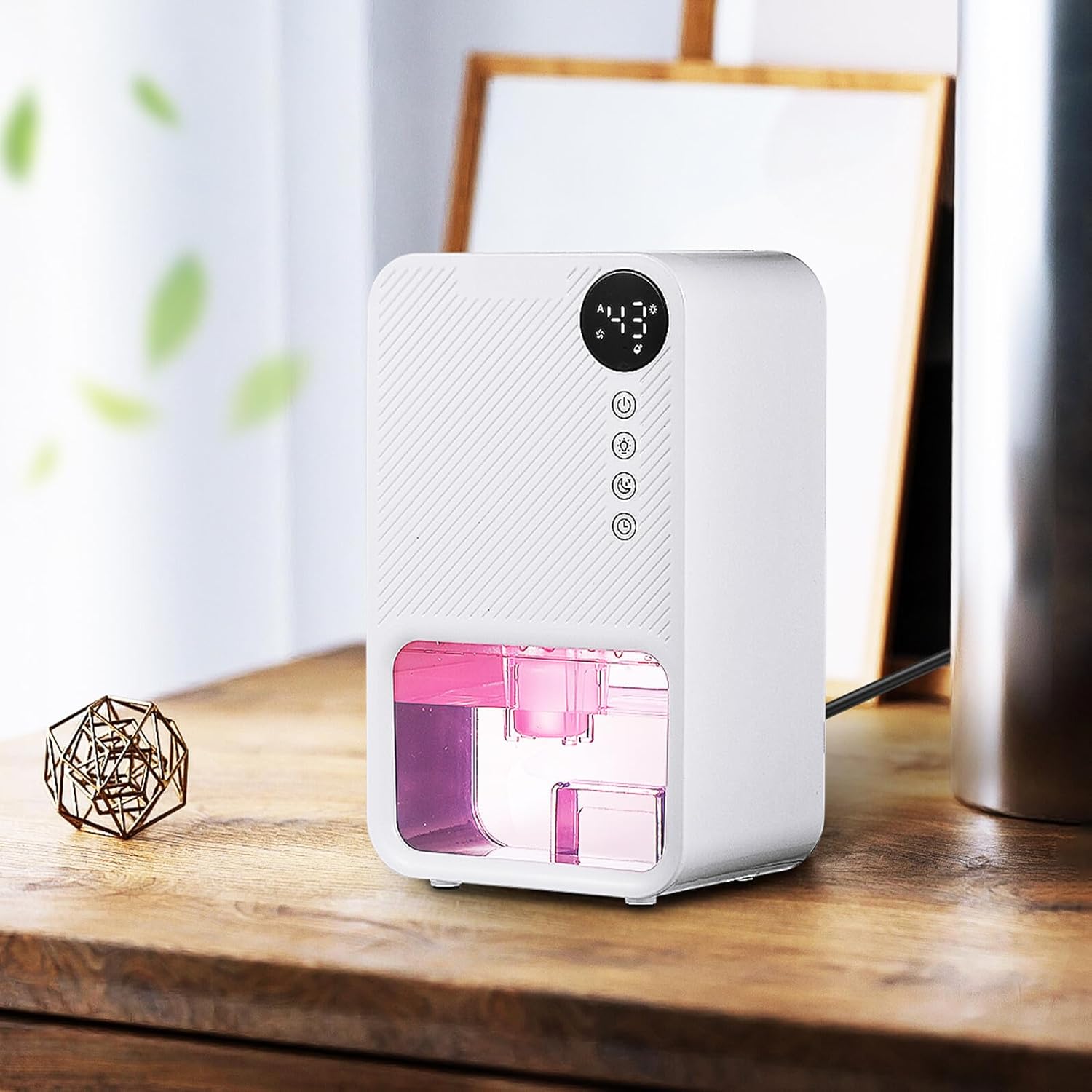 Small Dehumidifier for Home and Bedroom with US Plug Quiet Portable Moisture Remover for Bathroom and Basement Safe Auto Power-off Protection Efficient LED Light Lightweight Design
