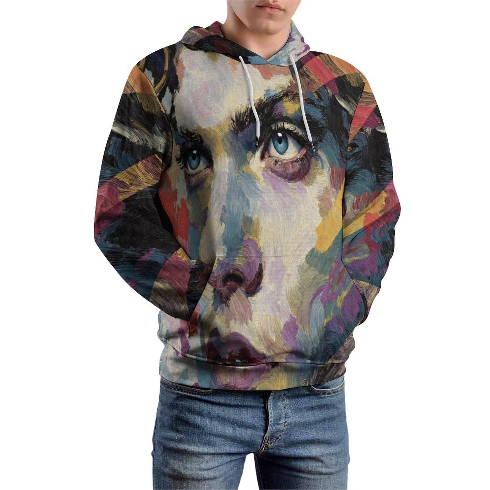 Pullover Sweatshirt Imprimé 3D avec Capuche Ajustable et Textile Respirant
