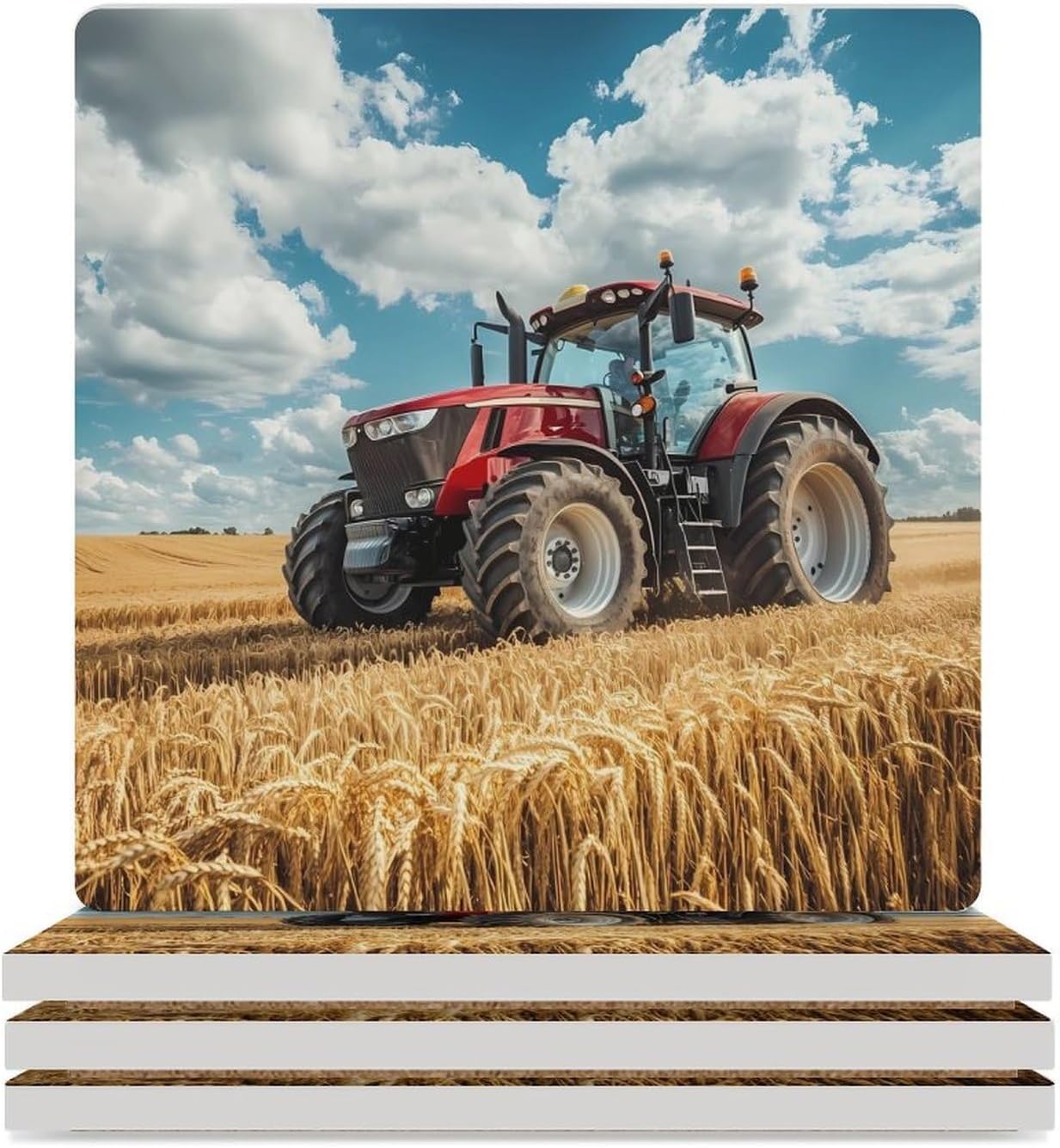 Tractor Printed Coasters for Drinks Square Table Coasters Set Cup Mats with Cork Base