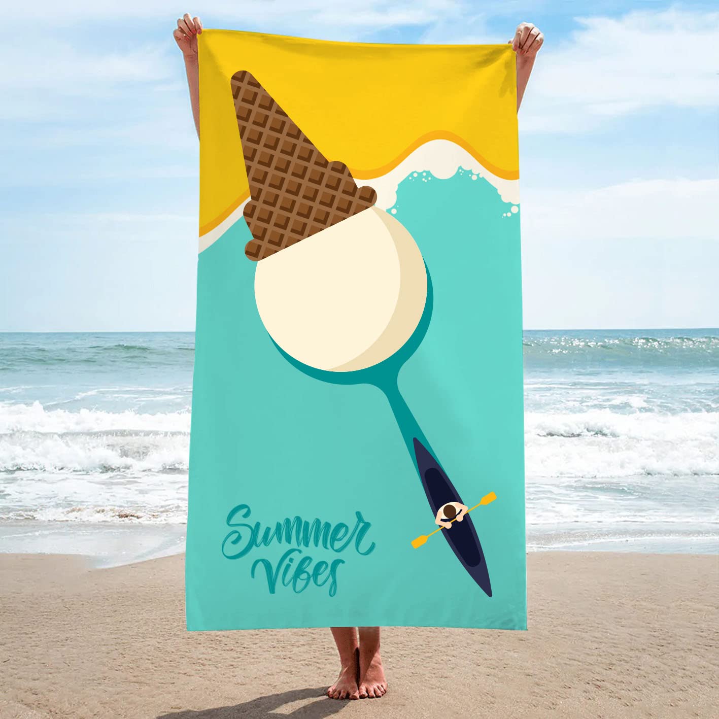 Teetaly Telo Mare Personalizzato in Microfibra con Foto, Nome o Scritta | Telo da Mare Personalizzabile 100x150 cm | Stampa su Telo Mare