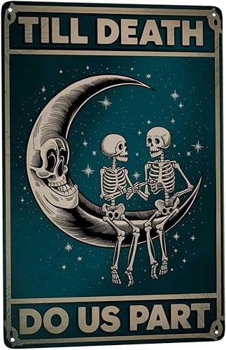 Miniatura 1 de Póster de esqueleto para pareja de amor, 8 x 12 pulgadas, "Till Death Do Us Part", placa de metal gótica para decoración alternativa del hogar