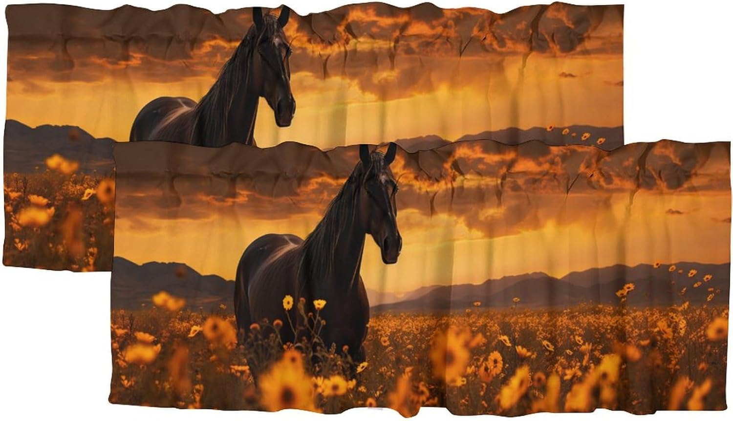 Horses Valance Rod Pocket Window Curtain - Watercolor Western Wild Animal Galloping Running Forest for Living Room Bedroom, Kitchen - 54 by 18 in, 2 Panel
