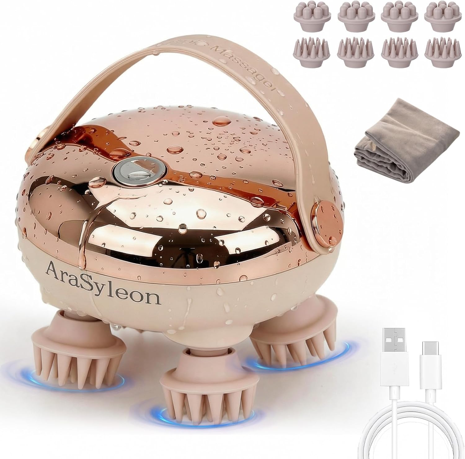 Scalp Massager Head Massager, Scalp Relaxation Full-Body Massage for Cat with 8 Silicone Claws, IPX7 Waterproof Compact Cordless Rechargeable