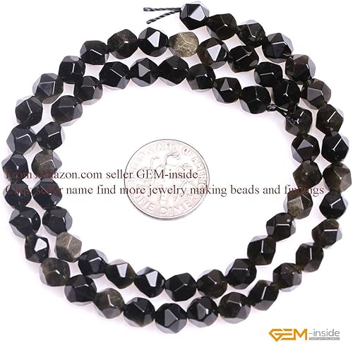 Miniatura 3 de GEM-Inside - Cuentas de obsidiana dorada natural de 0.236 in, semipreciosas redondas facetadas para hacer joyas de 15 pulgadas