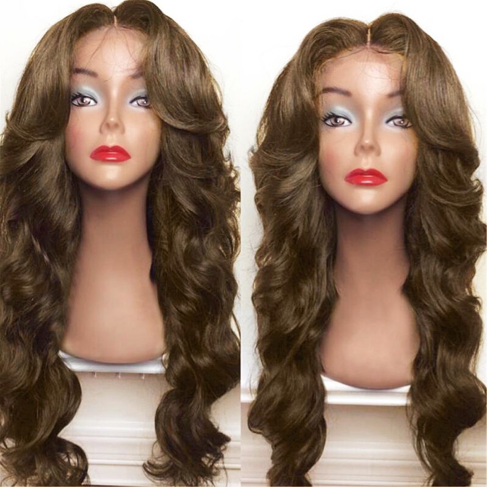 BlueSpace Wigs 28" Women Girls Long Curly Hair Heat Resistant Fiber With Free Wig Cap Halloween Cosplay Costume Party Anime Wigs, Brown