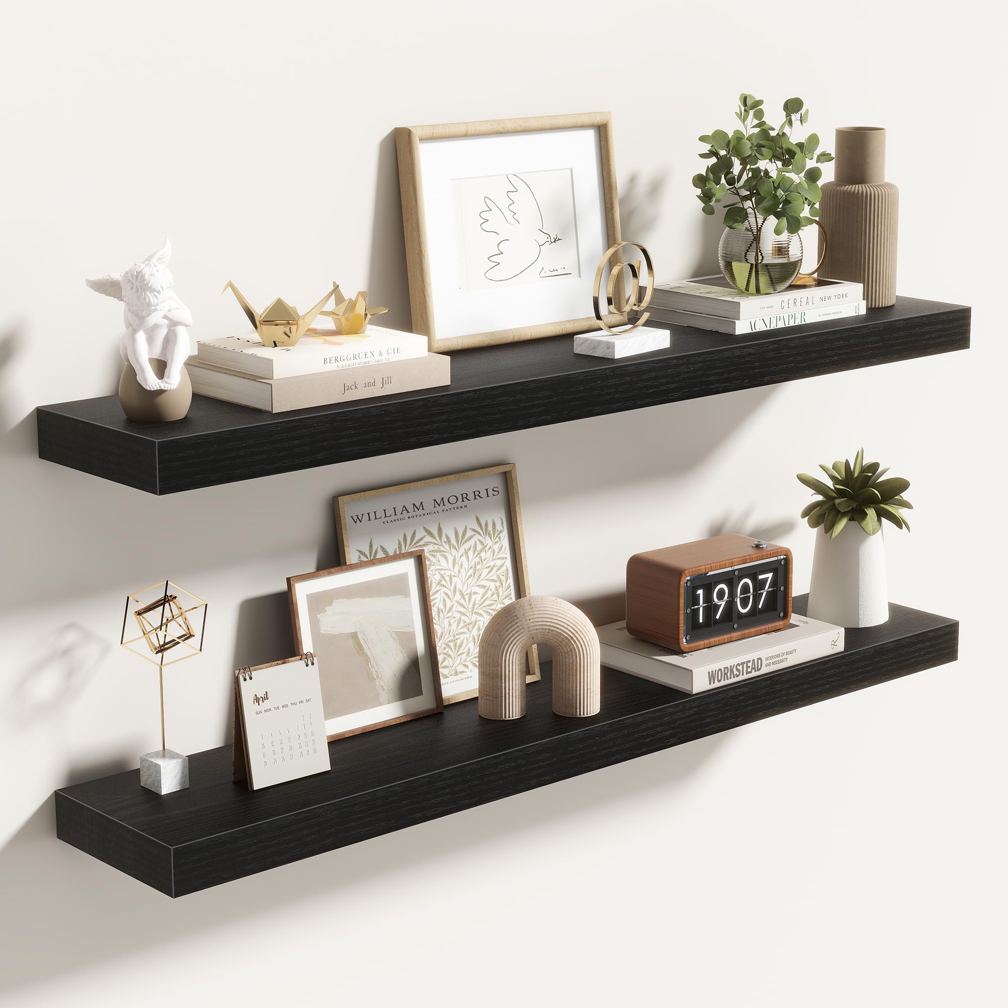 Acovy 90cm Floating Shelves, 6.5Inch(16.5cm) Deep Floating Shelves for Wall, 36 Inch Hanging Shelf with Invisible Brackets, Shelves for Bathroom, Bedroom, Living Room, Set of 2 โ image 1