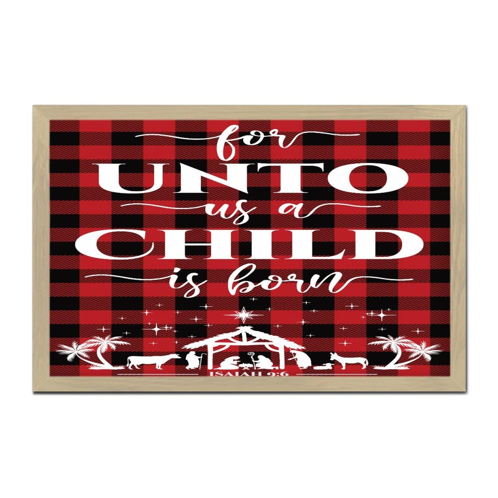 Panneau bois Unto Us A Child Is Born cadeau de foi et de spiritualite maison