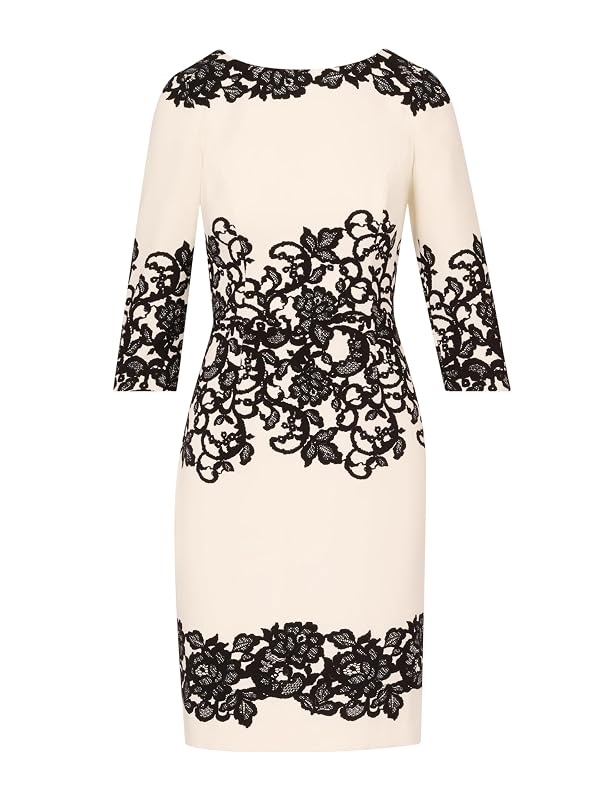 Adrianna Papell Scroll Lace Short Dress Ivory/Black 4 by Adrianna Papell - Used condition - Image 5