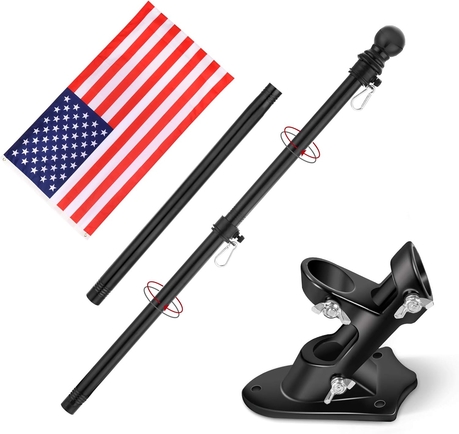 AOX Flag Pole,3x5 American Flag with Pole & Bracket-6FT American FlagPole kit for House Garden Truck Sports Use (Black)