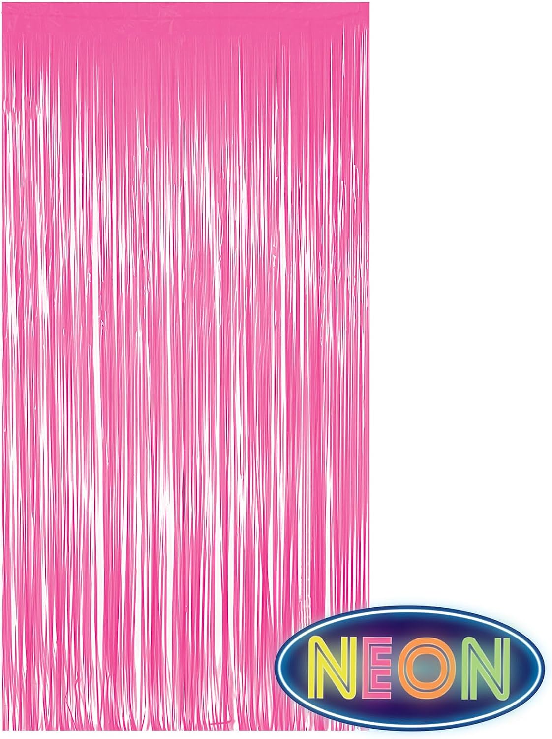 Beistle Neon Pink Plastic Fringe Curtains Party Backdrops 2 Pack | 8 Foot by 3 Foot Hanging Streamers for Photo Booths Entrances Dance Floors Stages and Celebration Displays