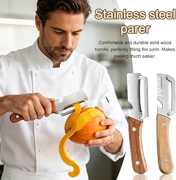 Vegetable Peeler Multifunctional, Potato Peeler (Sbucciare + Tagliare A Julienne) 2Pc, Stainless Steel Peeler with A Wooden Handle, Peeler Opener for Kitchen, Camping & Home Use (C)