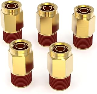 TAILONZ PNEUMATIC 1/4" Tube OD x 1/4" NPT Thread Straight Out Pipe Air Fittings, Straight Brass Push Type Air Brake Pipe Fittings for Cars, Trucks, Air Brake Systems, Etc. (Pack of 5)