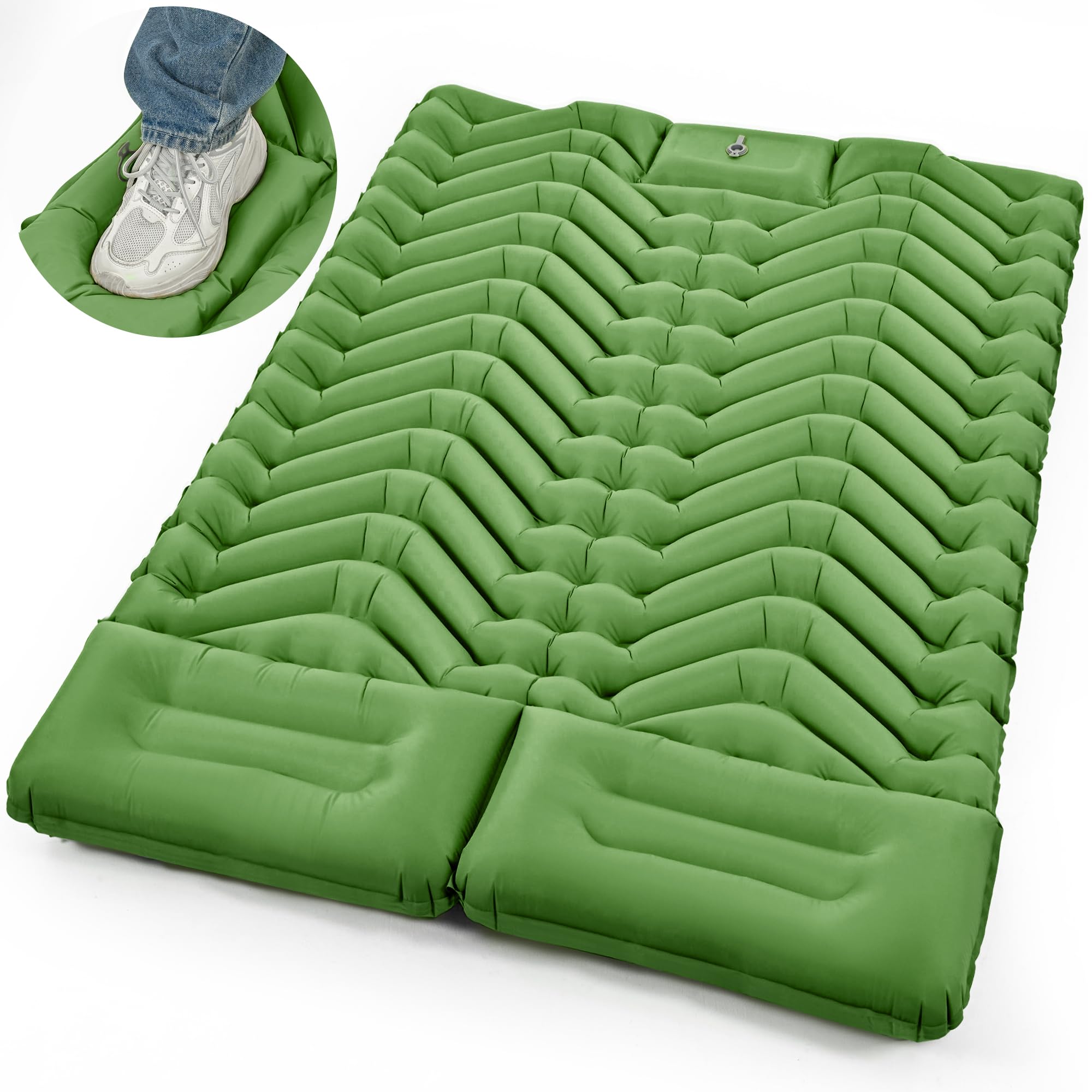 ROPODA Extra Thickness 3.9'' Inflatable Sleeping Pad for 2 Person with Pillow, Built-in Foot Pump, 79''*52'' Sleeping Mat with Carry Bag, Ultralight & Compact Camping Mattress for Hiking, Camping