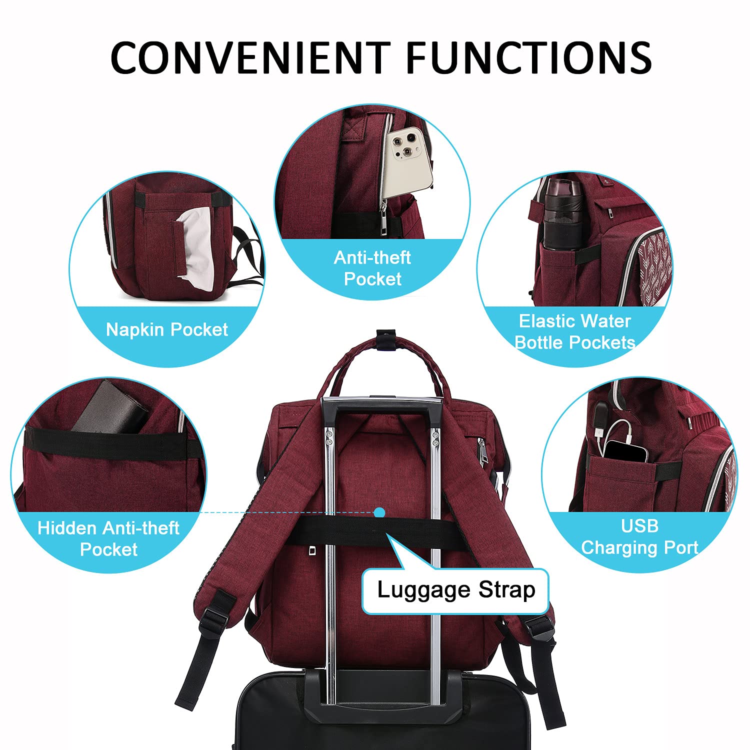 Sac à Dos LOVEVOOK Femme - Grand Capacité, Compartiment Ordinateur 15.6", Imperméable