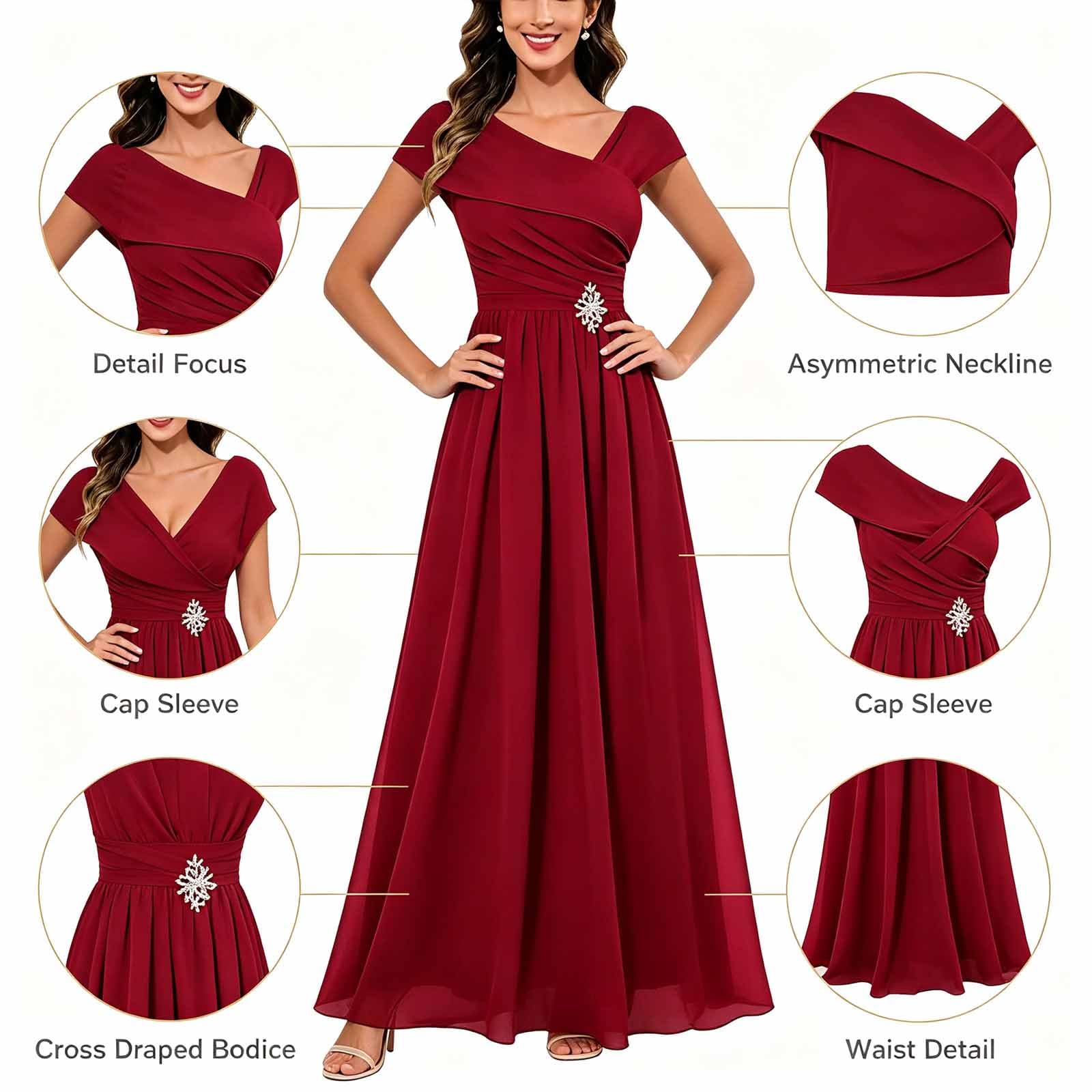 Donna Abito Lungo Chiffon A-Forma con Paillettes per Matrimonio