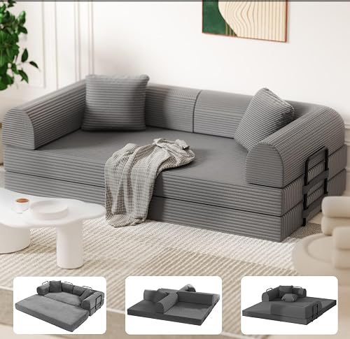 Boneless Couch,5-in-1 Folding Convertible Sleeper Sofa Bed,Corduroy Futon Couch Teddy