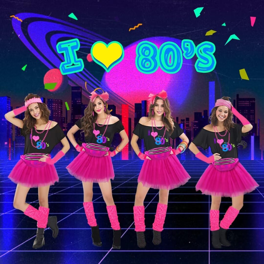 WILDPARTY 80s Fancy Dress for Women I Love 80s T-Shirt, Tutu Skirt, Leg Warmers, Necklace, Fishnet Gloves, Earrings - Image 6