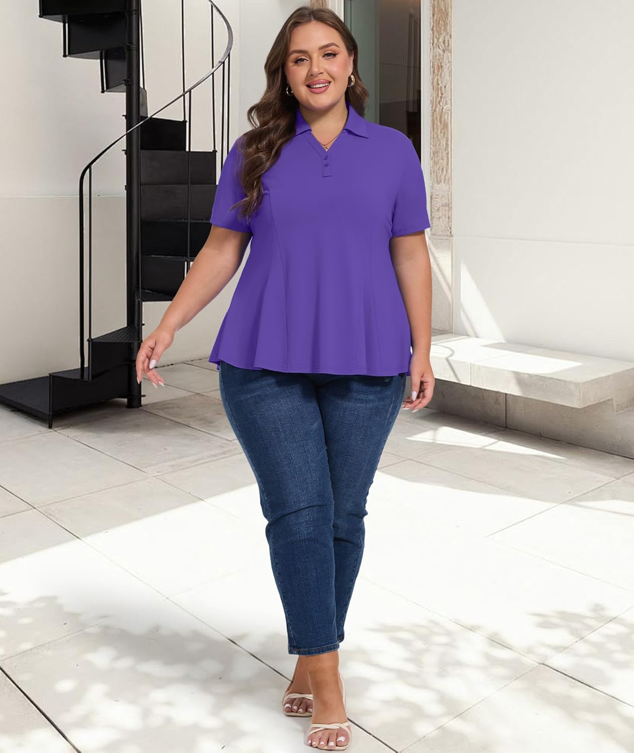 Casei Women's Plus Size Golf Polo Shirt with Sunglasses Holder UPF 50+ Tunic Tops Casual Workout Work Shirts - Image 6