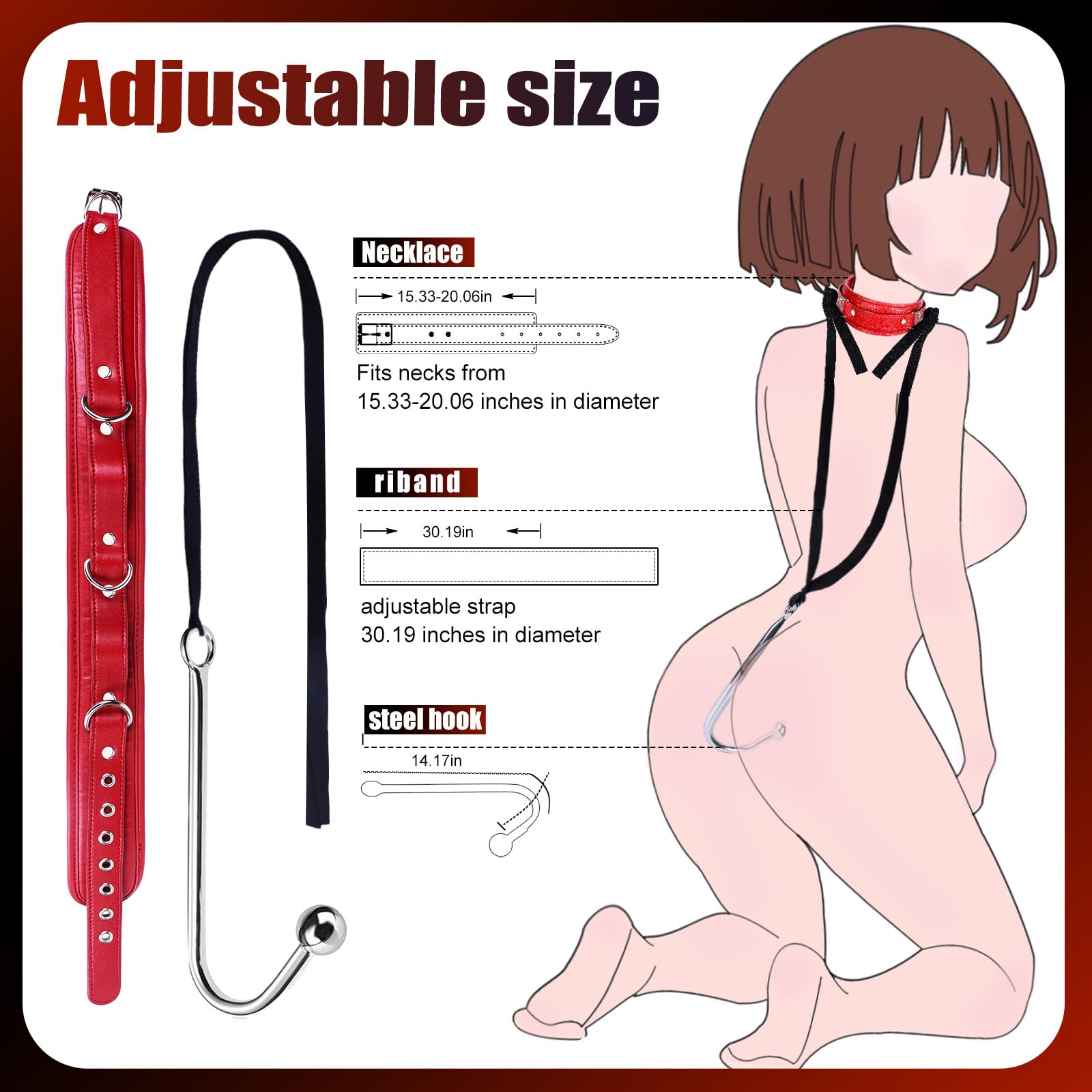 BDSM Anal Hook Sex Bondage Restraint Set with Leather Chain Leash Collar, Stainless Steel Anal Trainer Adult Sex Toys for Men, Adjustable Harness Restraints Kit for SM Couple Role Play Fetish Toy