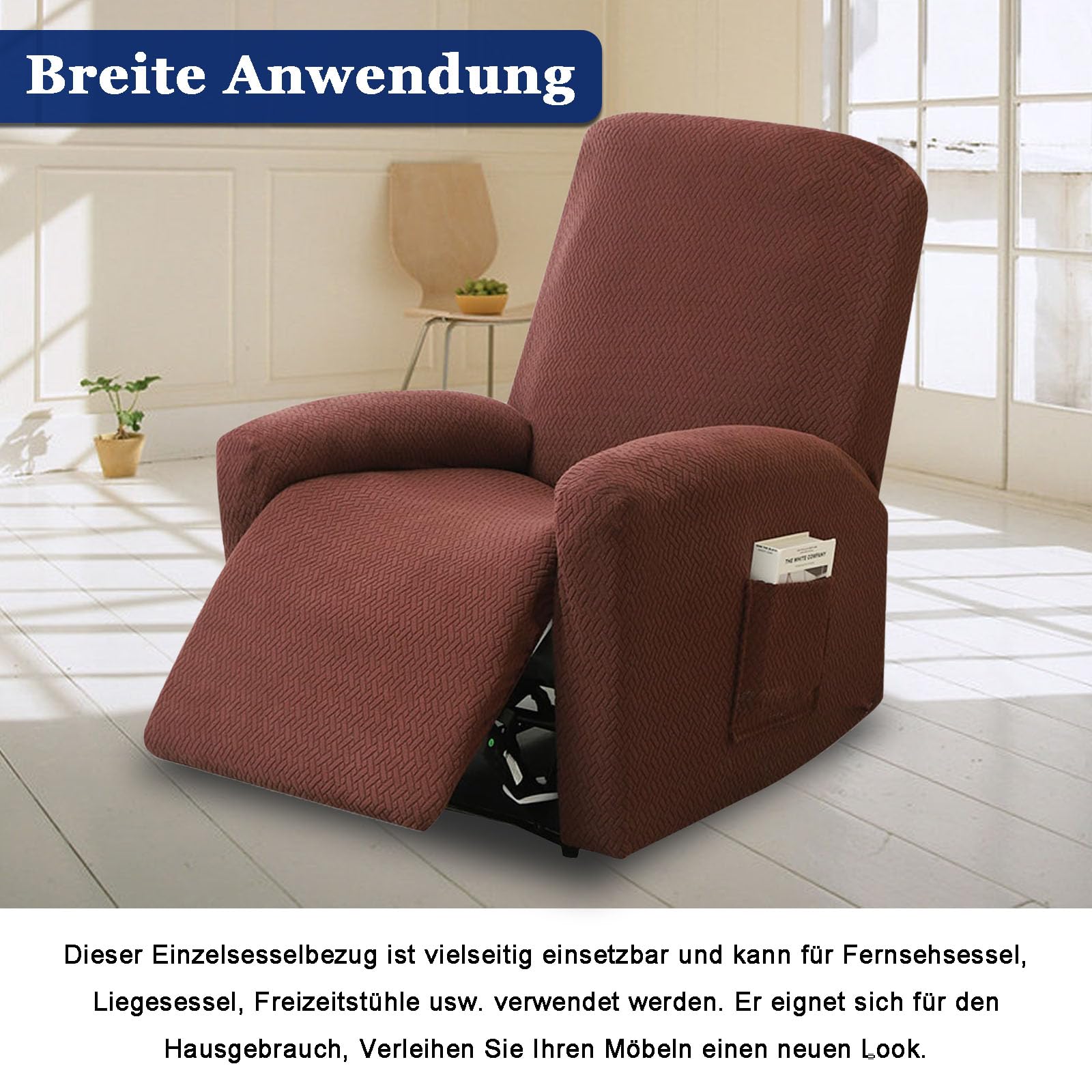 Rivestimento Per Poltrona Relax 4 Pezzi – Con Tasche, Elasticizzato, Grigio Chiaro - 6