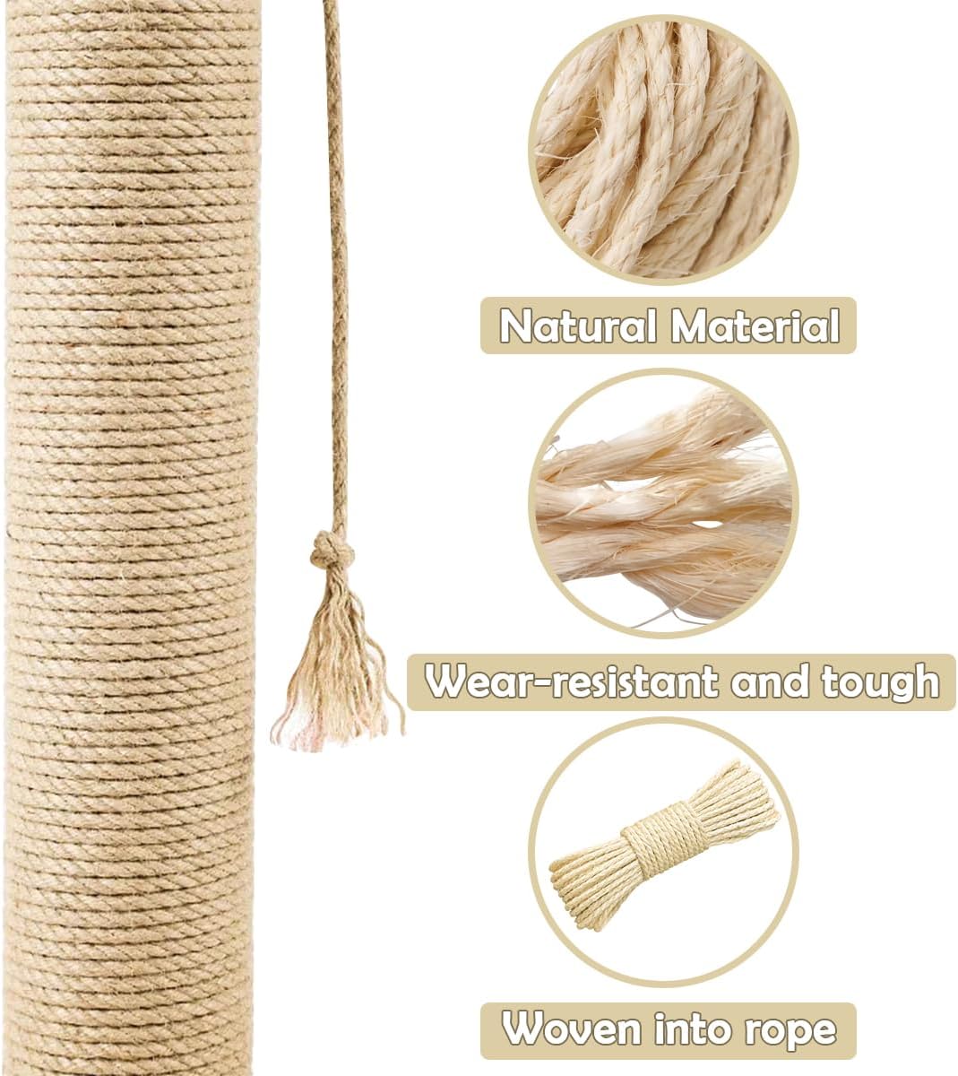 review PET SHOW 1/4 inch 6mm Cats Sisal Rope 328 Feet(100M) Cat Scratching Post Replacement Hemp Rope for Repairing Recovering DIY Scratcher Twine String for Kittens Tree Tower Toys