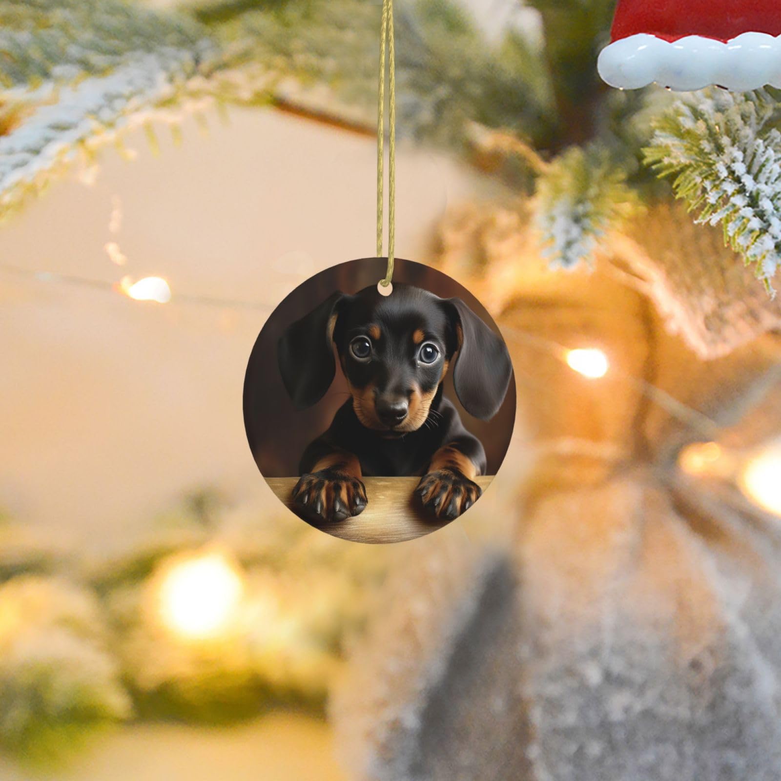 Christmas Ornaments for Christmas Tree Decoration Ceramic Hanging Dog Dachshund Ornament with Gold Ribbon Crafts Round Pendant for Keepsake Gifts Glass Xmas Decor Party Supplies