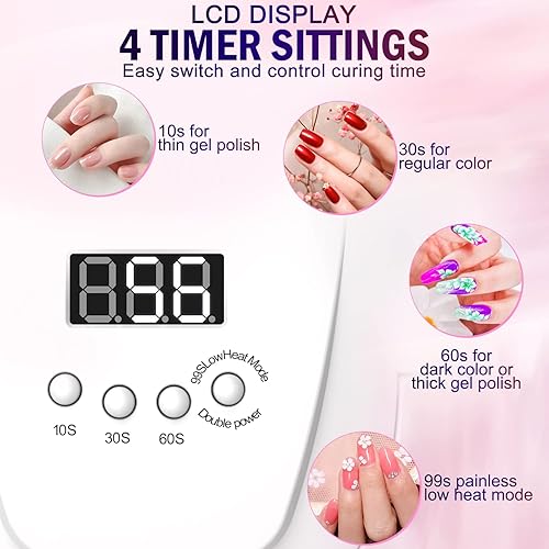 Miniatura 4 de NAILGIRLS - Lámpara de uñas LED UV de 48 W para esmalte de gel con sensor automático de 3 temporizador lámpara de curado de luz de esmalte de gel