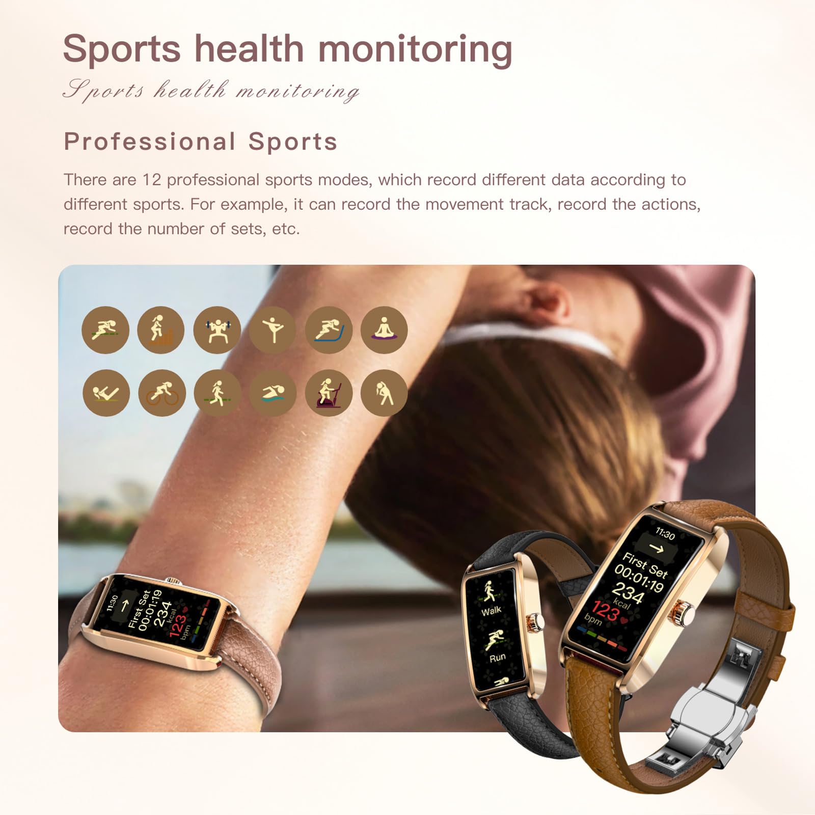 Smartwatch Damen Elegant Dünn Fitnesstracker Eckig Damenuhr 1.13" AMOLED Fitnessuhr Frauen Herzfrequenzmesser Schrittzähler Schlafanalyse Menstruationszyklus Pulsuhr Gold IP68 Wasserdicht Sportuhr