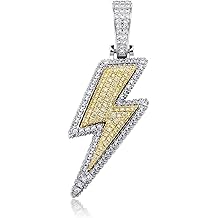 Hip Hop Lightning Bolt Design Pendant 18k Gold Plated Iced Out Cubic Zirconia Pendant Necklace with Micropave Simulated Diamond for Men Women