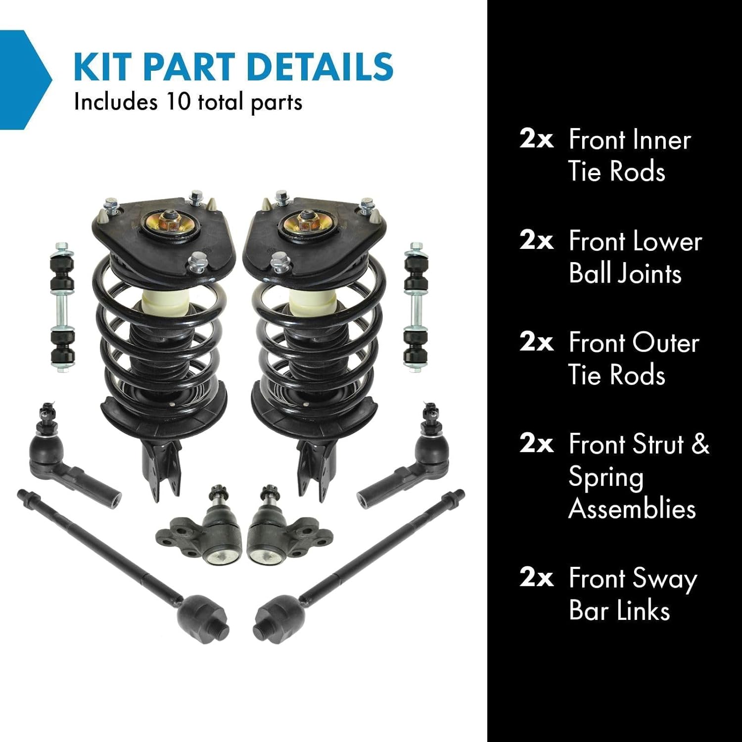 TRQ Front Steering & Suspension Kit Ball Joint Complete Strut & Coil Spring Assembly Sway Bar Stabilizer Link Tie Rod Compatible with Buick Cadillac Oldsmobile Pontiac