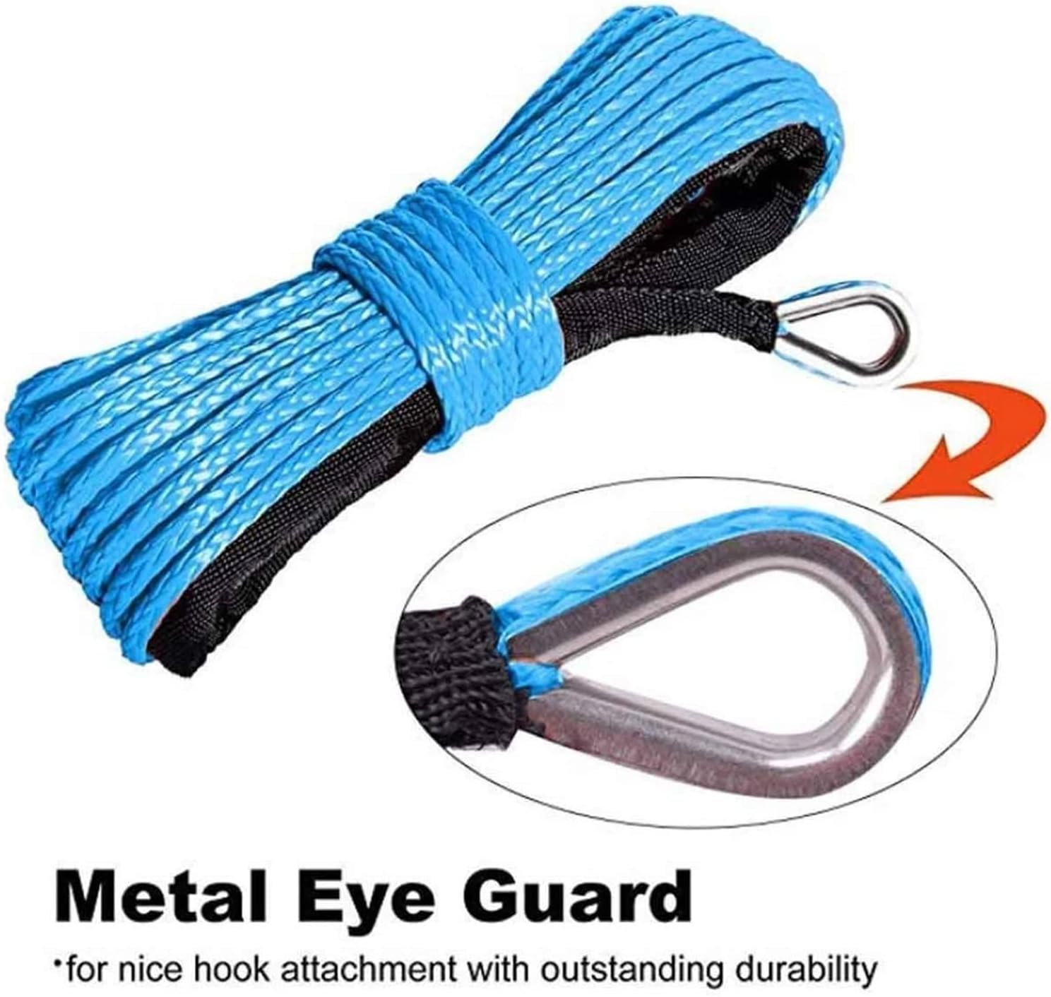 6mm x 15m 合成ウインチロープ ヘビーデューティー 7700ポンド 1/4インチ ポリマートレーラーロープ フック付き オフ