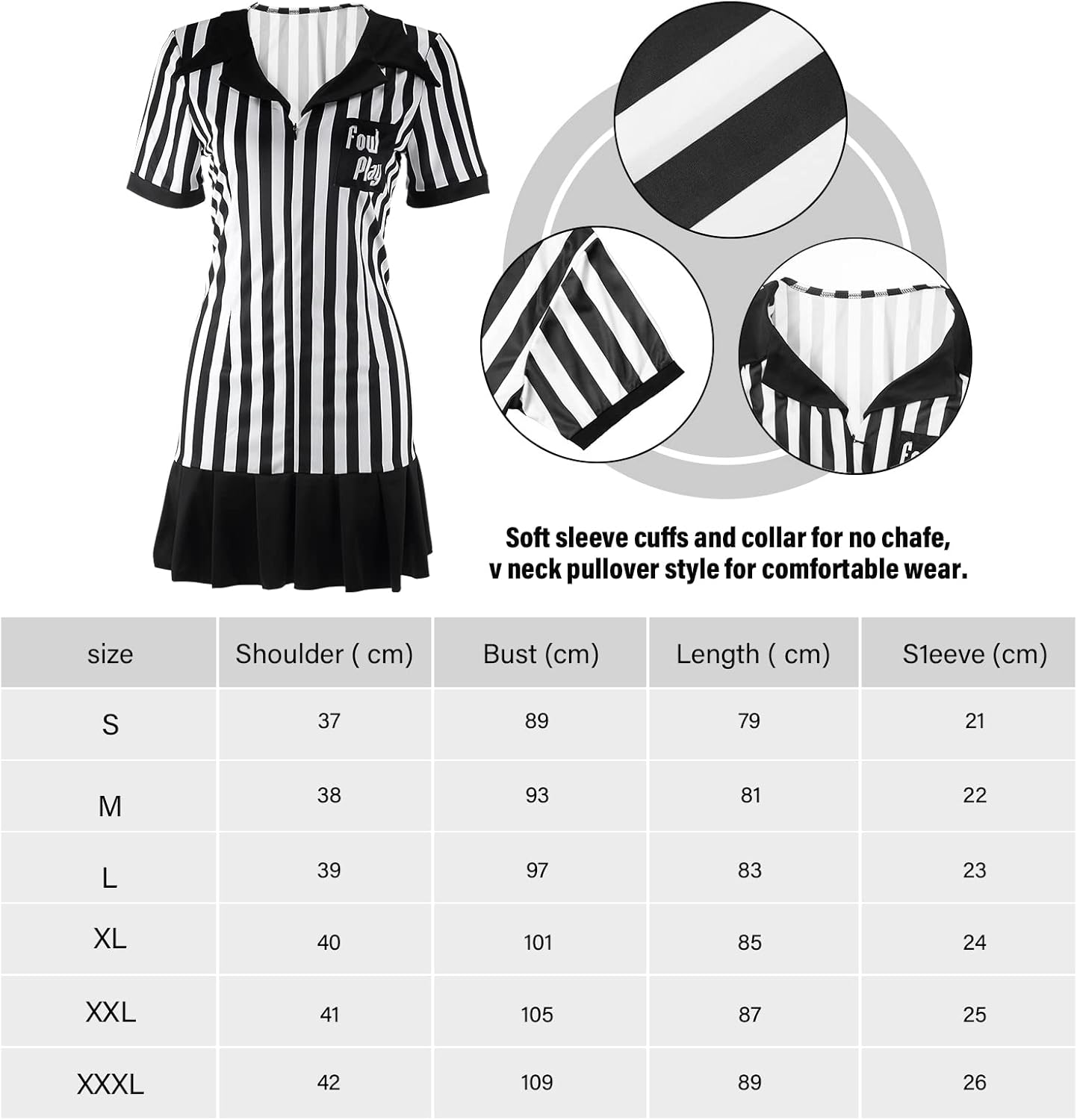SATINIOR 5 Pcs Women Referee Costume Set Black & White Stripe Referee Zipper Collar Shirt Official Referee Hat Long Socks Stainless Whistle with Lanyard Yellow Penalty Flag for Halloween Cosplay : Sports & Outdoors