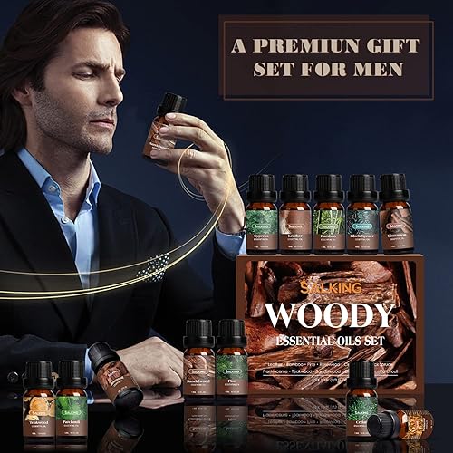 Miniatura 6 de SALKING Woodsy - Juego de aceites esenciales para hombres, aceites esenciales masculinos, 12 x 0.3 fl oz de aceites esenciales de fragancia natural
