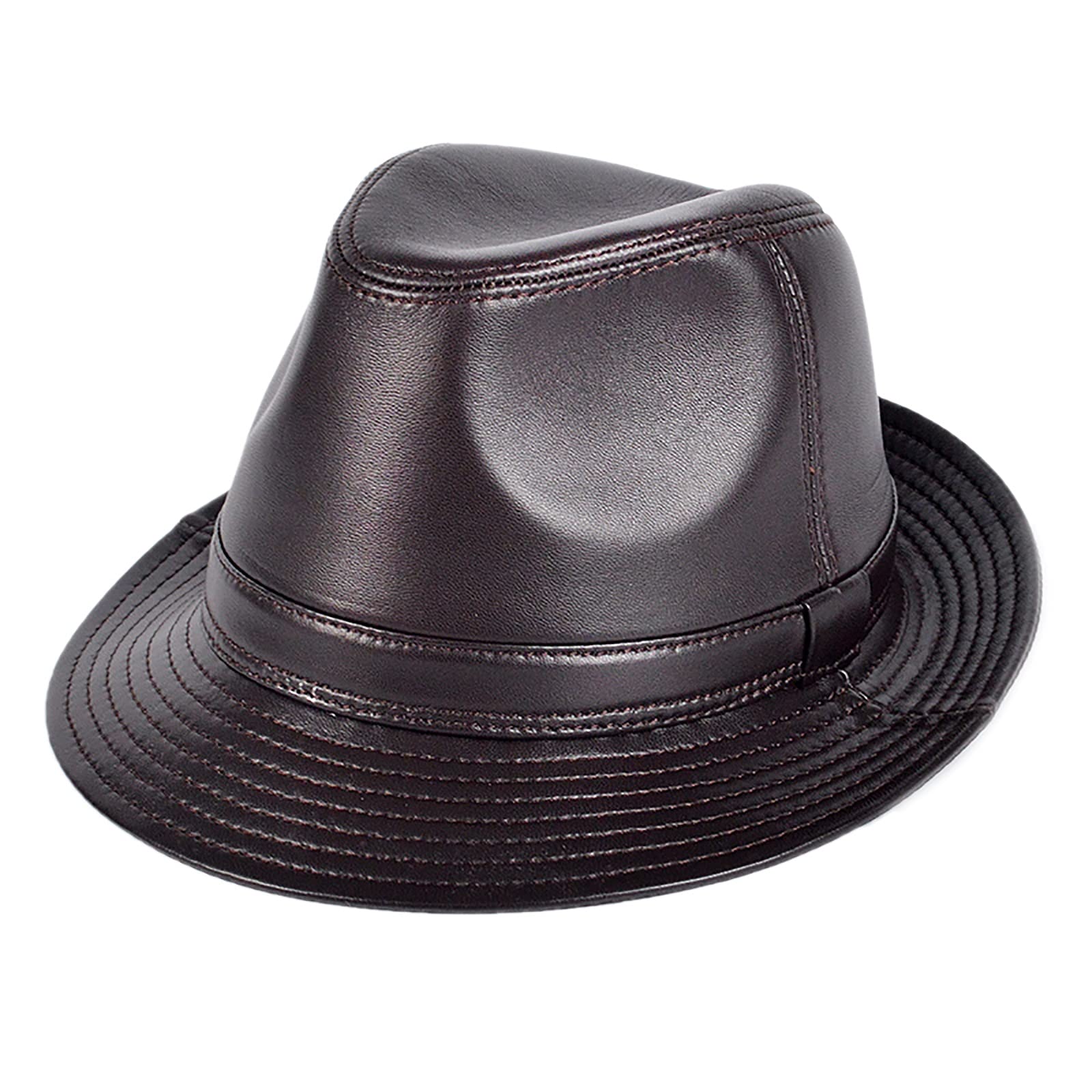 Sombreros de invierno, cuero jazz gorra para hombre piel de oveja fedora otoño vintage caballero sombrero 56-60 cm