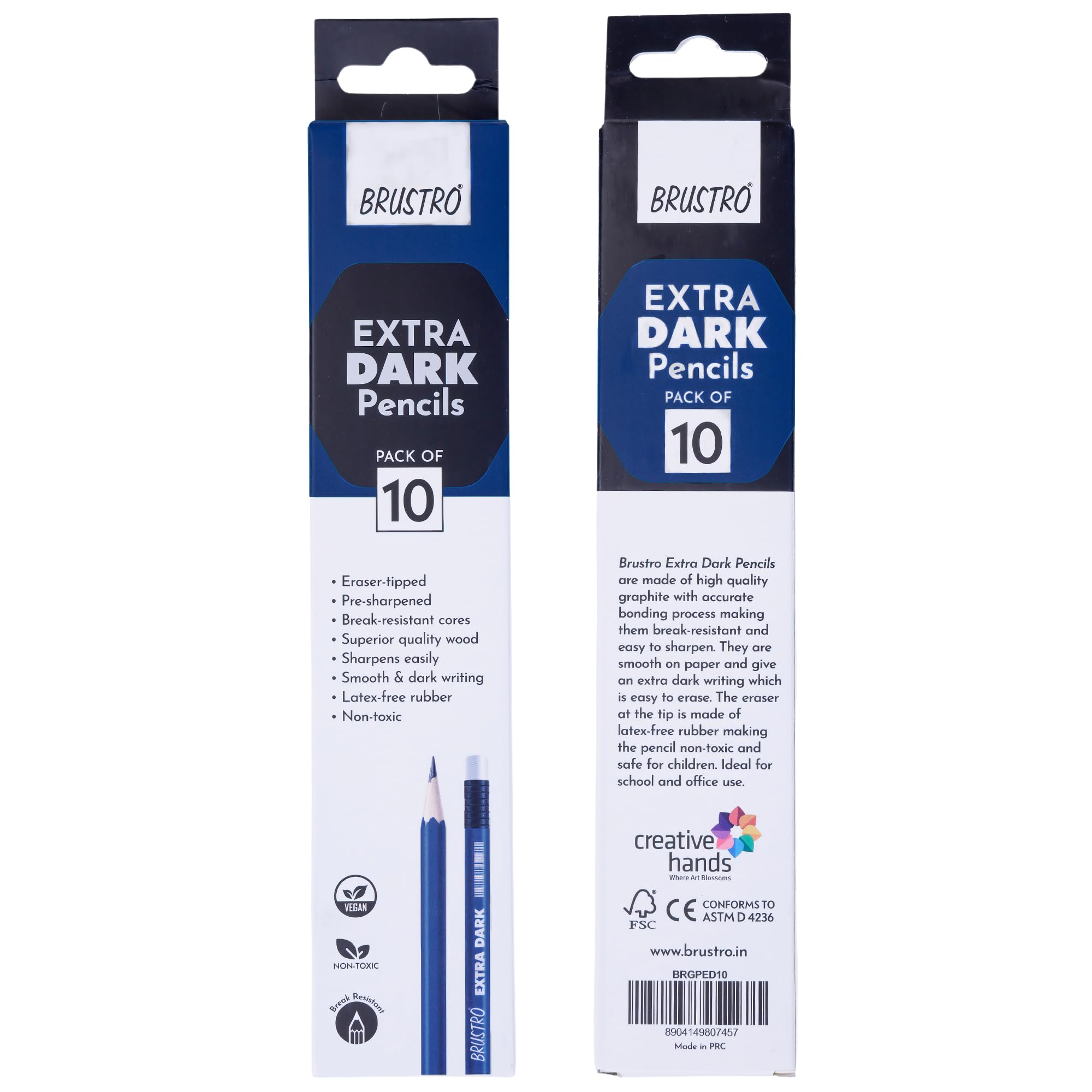 BRUSTRO Extra Dark Pencils |Black, Pack of 2 (Total 20 Pencils)| Ideal for Drawing, Sketching, Mandala, Shading, Portrait for Artists, Fine Art Students. 1