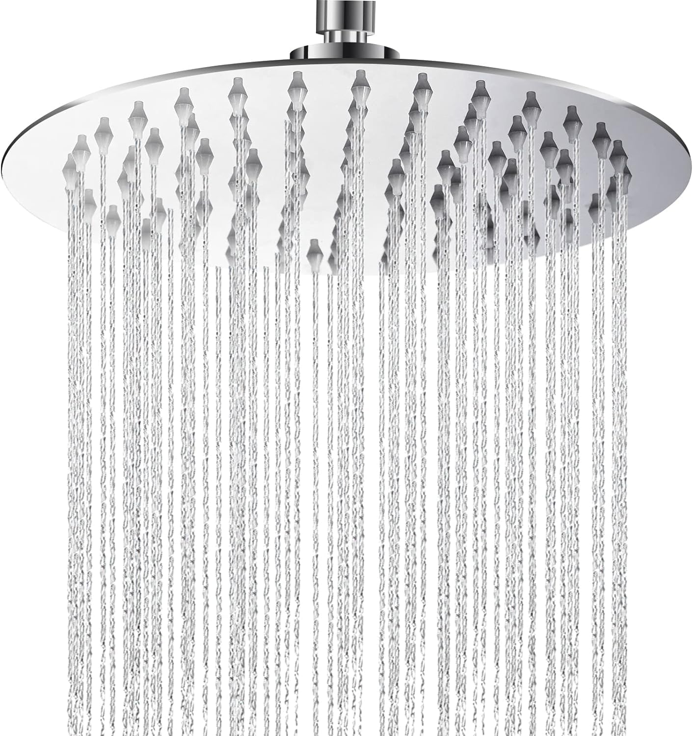 Zuvo Silver 8 Inch Round Rainfall Shower Head - 304 Stainless Steel High Pressure Waterfall For Rain