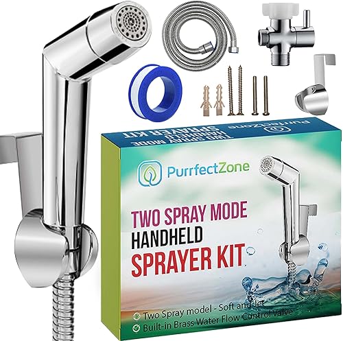 Miniatura 3 de Purrfectzone Paquete de tres kits completos de bidé, bidé blanco, bidé de acero inoxidable y pulverizador de bidé de 2 modos para juegos de inodoro,