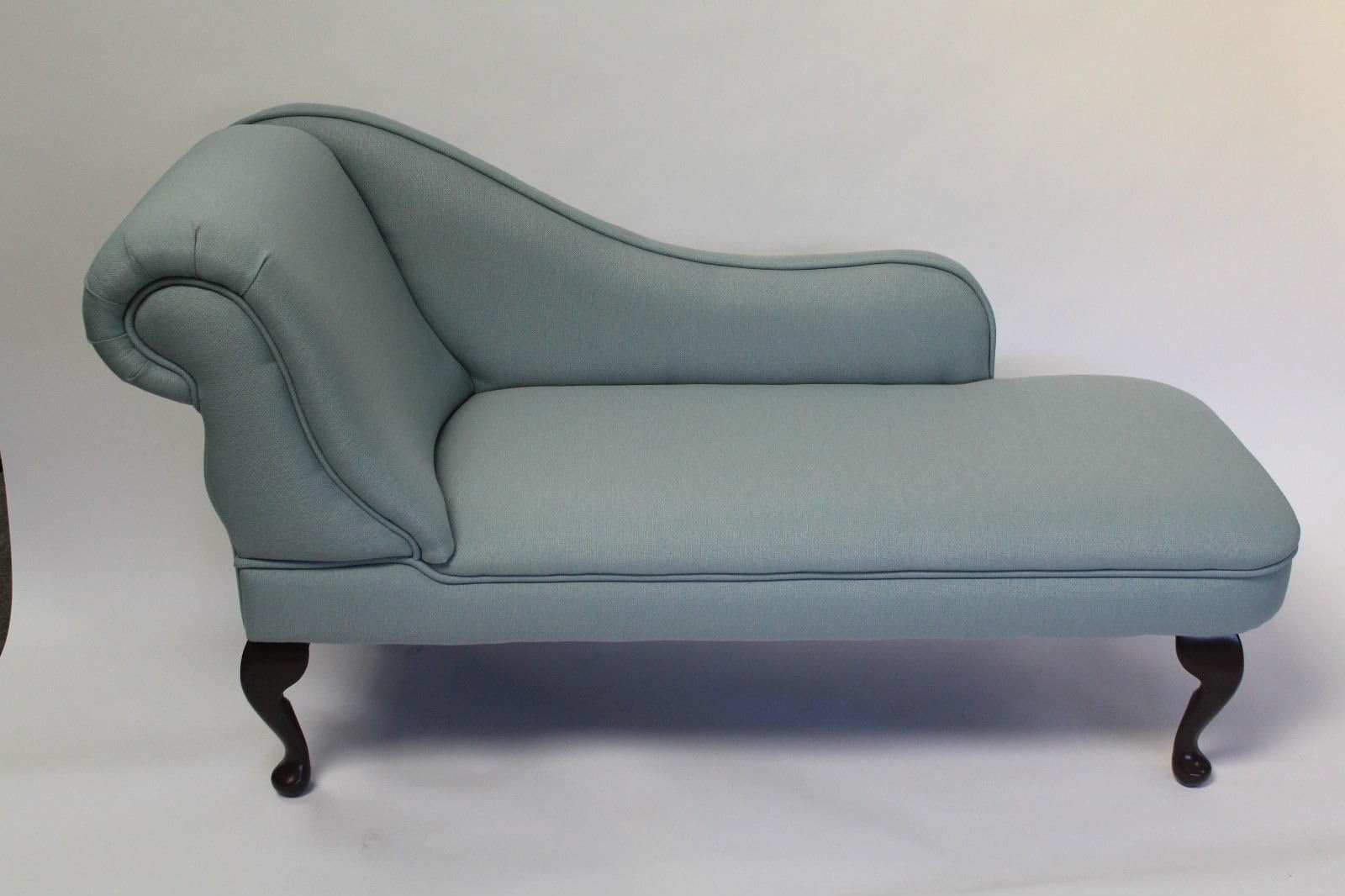 Designer Traditional Chaise Longue in Light Duck Egg Blue Linen Fabric