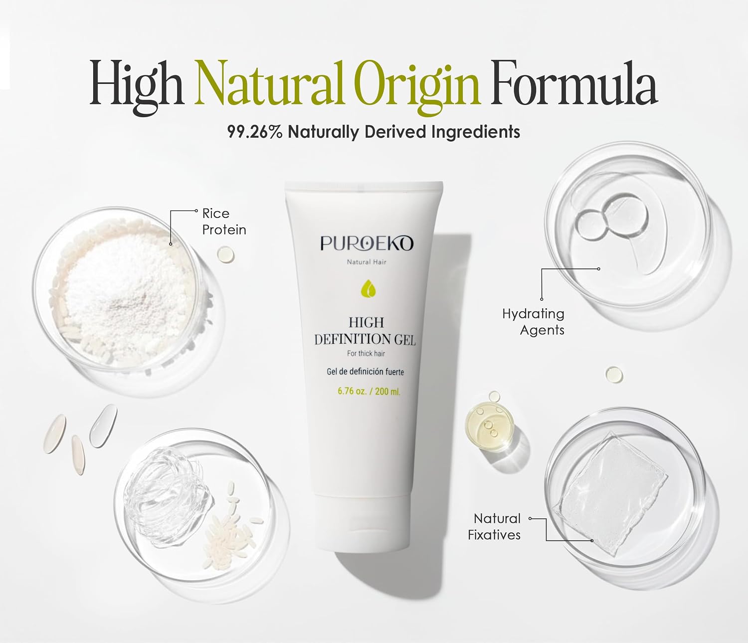 High-Definition Gel – Strong-hold gel for curly hair | Gel that defines curls with a flexible finish | Hair care products to control frizz and add texture | Organic hair gel, 200 ml
