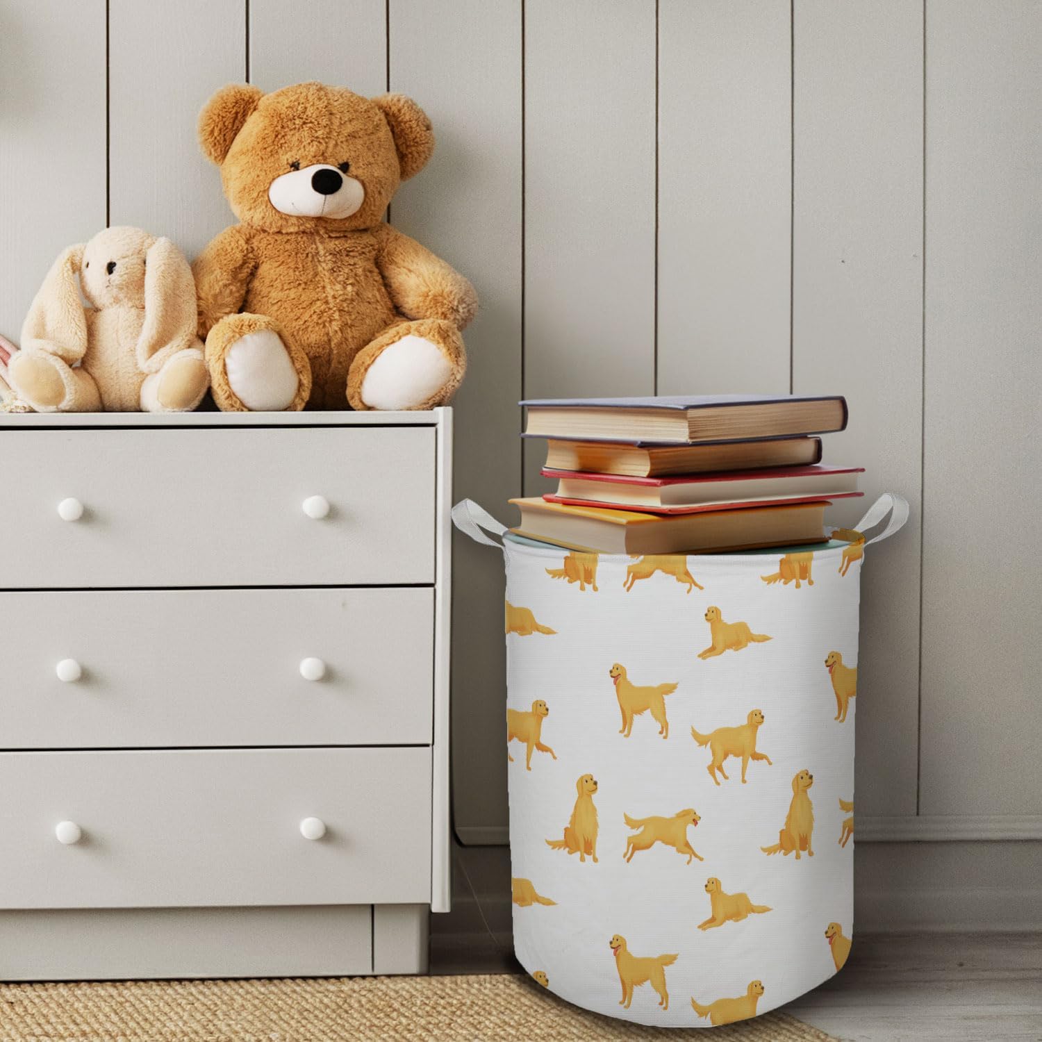 Golden Retriever Dog Laundry Basket, Toybox for Boys Girls, Golden Retriever Laundry Basket Hamper Waterproof Collapsible Clothes Toys Storage Bin Organizer for Bedroom Bathroom Kids Room Dorm