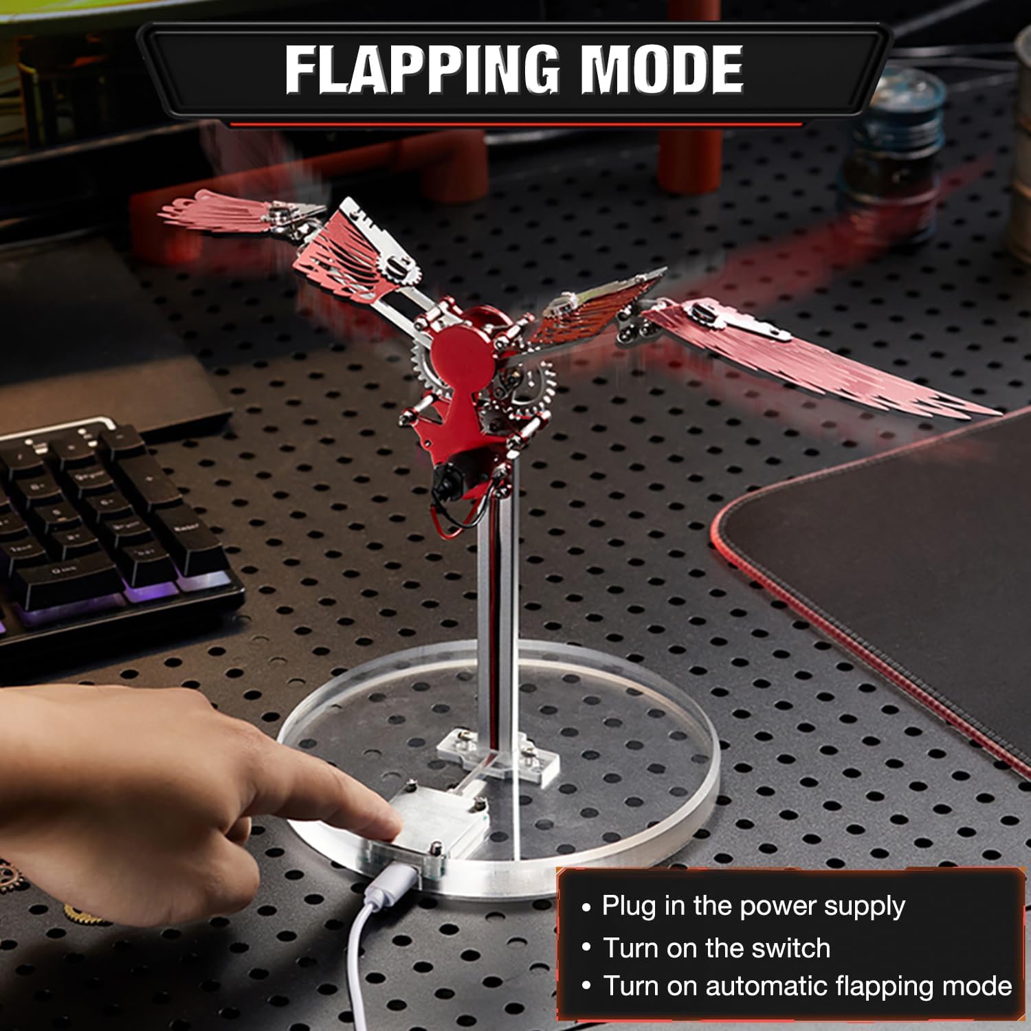 Microworld 3D Metal Puzzle for Adults, Ornithopter 3D Metal Model Kits, Mechanical Model 3D Puzzle, DIY Animal Difficult 3D Puzzles Home Decor Art Craft Gifts (Red)