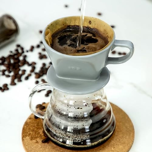 Miniatura 2 de Pour Over Ceramic - Cafetera de cerámica con 3 agujeros de fondo plano, cono de filtro lento de porcelana para viajes, campamento, oficina, hogar,