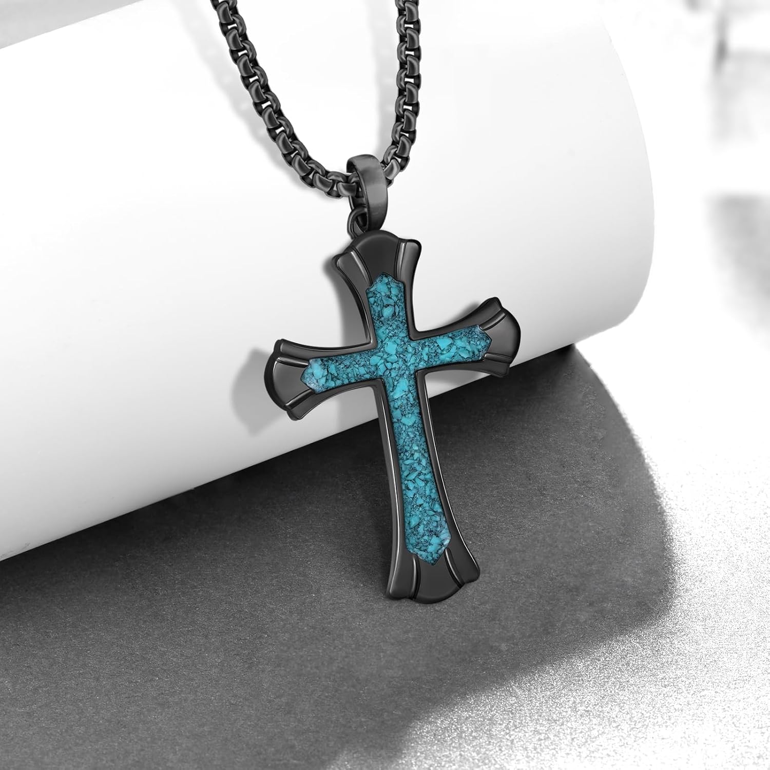 Cross Necklace 925 Sterling Silver Turquoise/Malachite/Abalone Cross Pendant Necklace for Men Jewelry Gifts for Men Women - Image 2