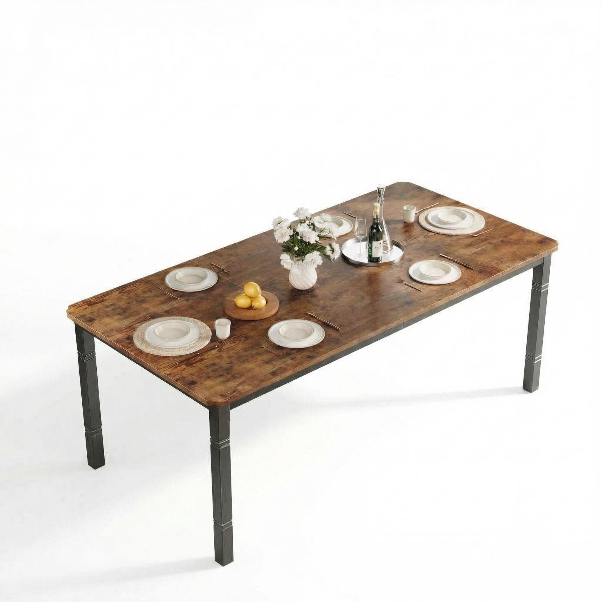 Table à manger industrielle 6-8 personnes en bois et métal noir