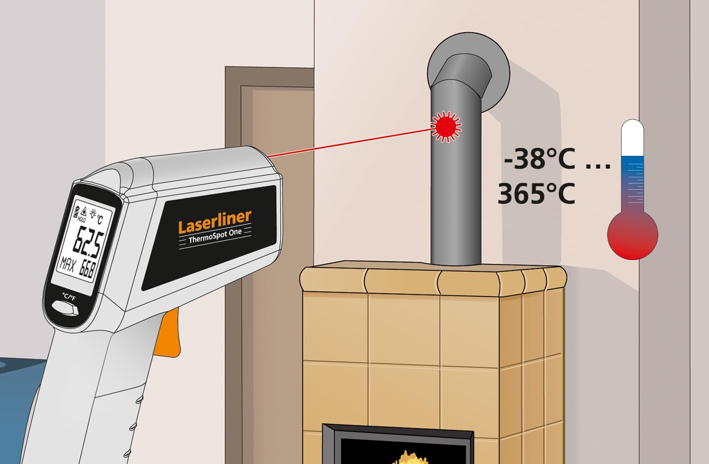Laserliner Thermomètre Infrarouge ThermoSpot One, Thermomètre Numérique pour Surfaces, -38 °C à +365 °C, Mesure sans Contact, avec Laser de Visée