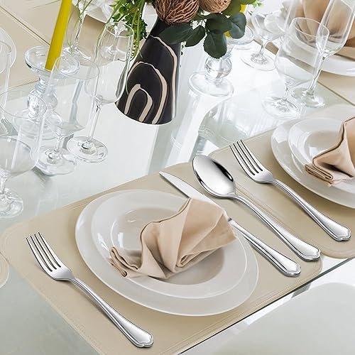 Miniatura 5 de LIANYU Juego de cubiertos de 48 piezas con cucharas adicionales, juego de cubiertos martillados de acero inoxidable para 8, juego de utensilios de